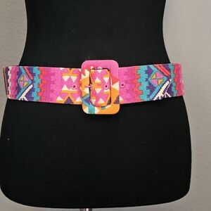 Vintage 70s 80s Colorful Geometric Patterned Belt